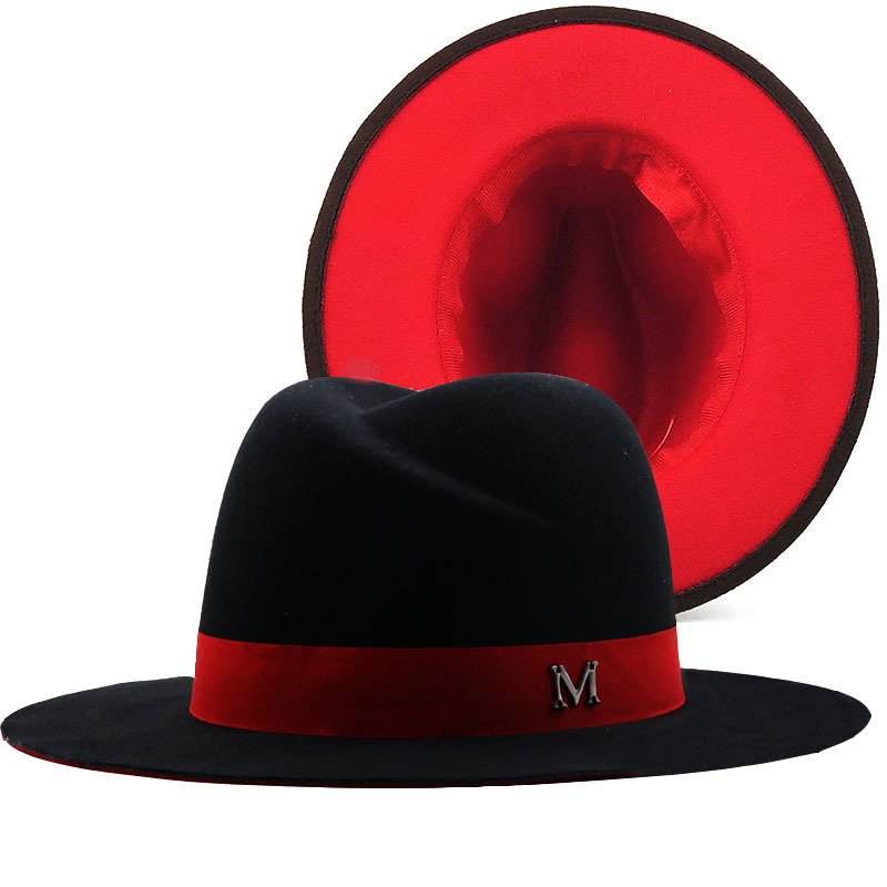 New Outer Black Inner red Wool – Fedora Hat Wool Bewertung und Preis