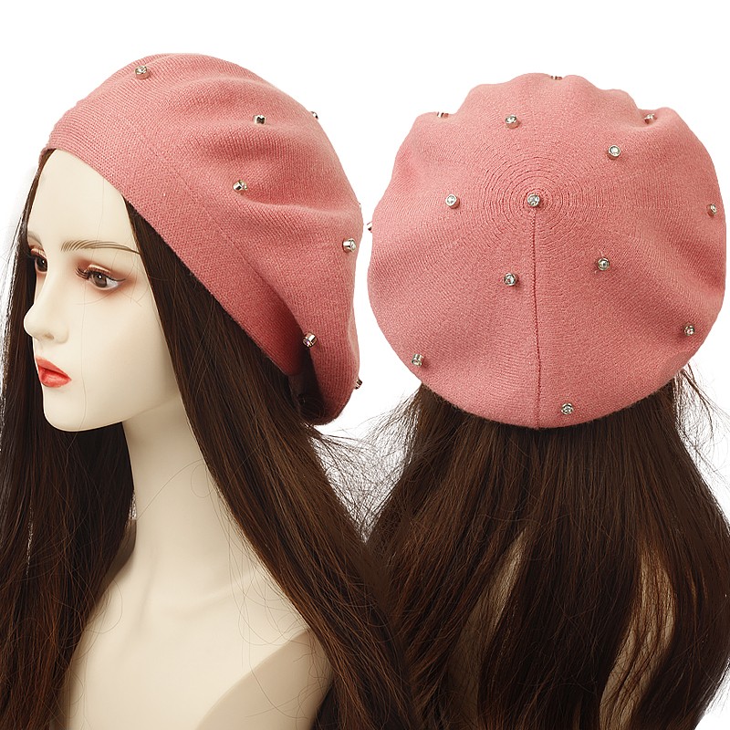 Women's Colour Rhinestones Ber – Beret French Wool Bewertung und Preis