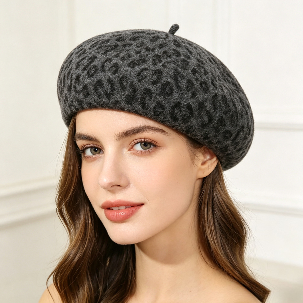New Leopard Print Autumn Winte – Beret French Wool Bewertung und Preis