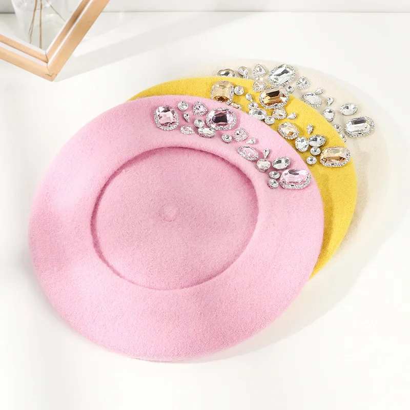 French Beret Thick Rhinestone  – Beret French Wool Bewertung und Preis