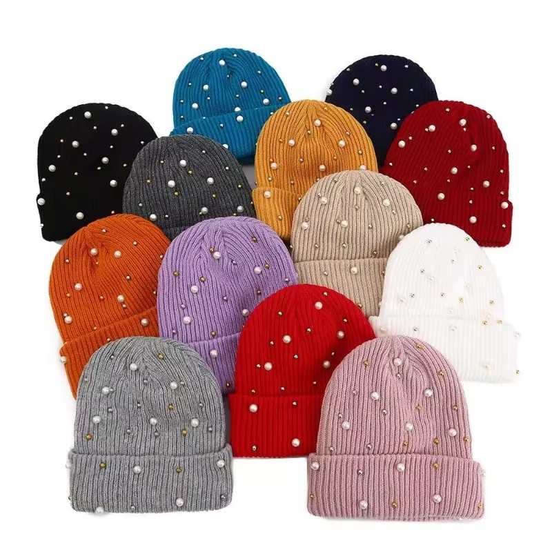 Women's Winter Faux Pearl Embe – Beanie Cuffed Knit Bewertung und Preis